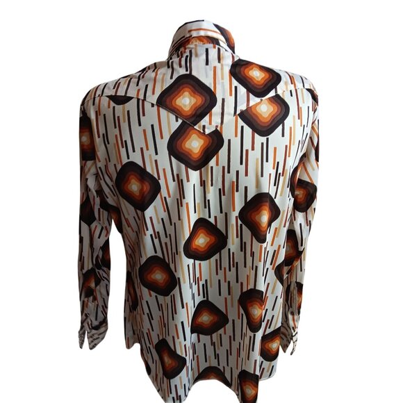 Men;s XL Disco Western Shirt Vintage 1970's Geometric Print Acetate Polyester - Picture 3 of 7